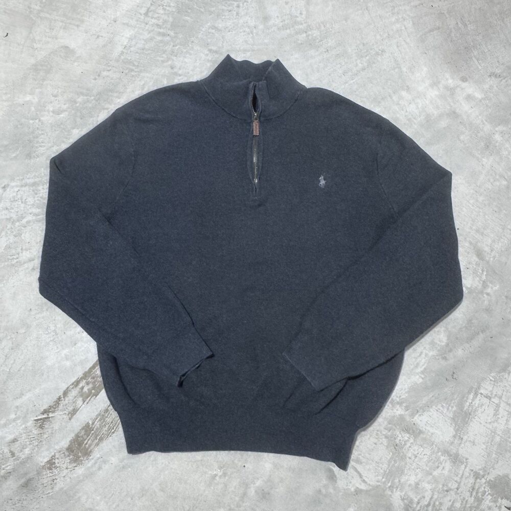Polo Ralph Lauren Quarter Zip Sweater Mens XXL Pima Cotton Charcoal Navy
